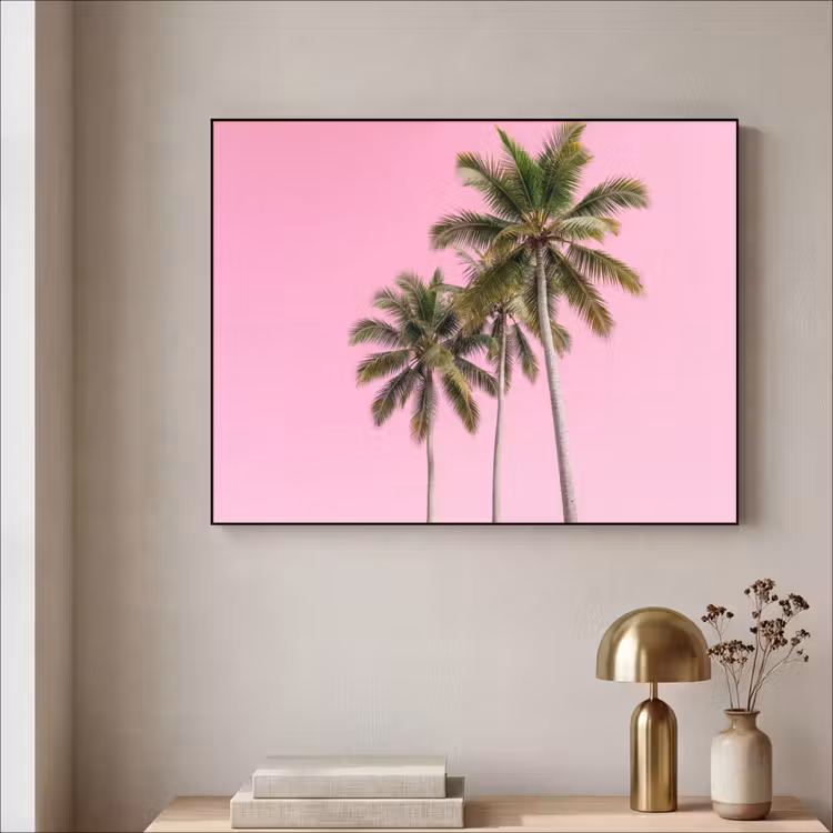Palmboom - Tropisch - Pink Textielframe zwart klein -sfeer2