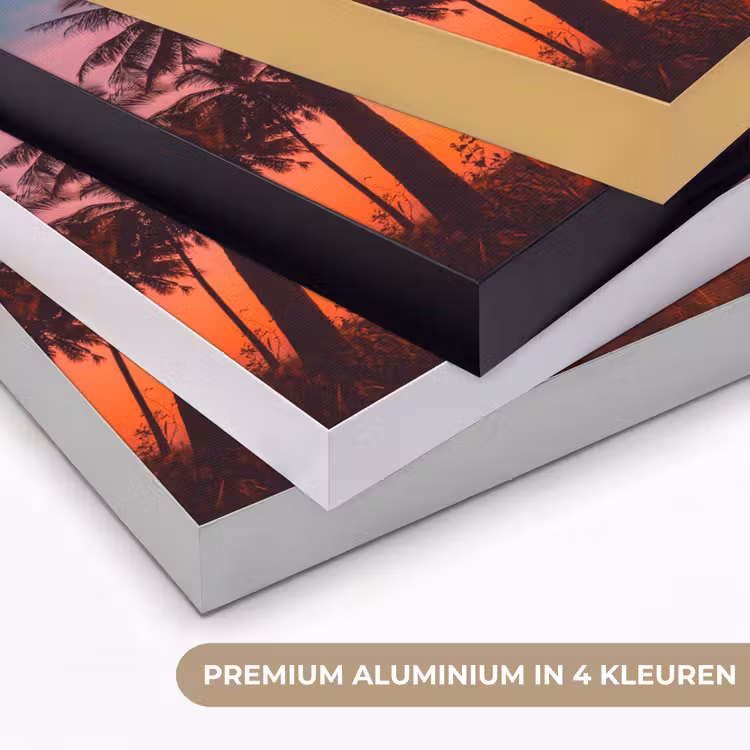 Palmboom - Zonsondergang - Horizon - Strand - Oranje - Roze Textielframe zwart klein -USP_kleurenNL