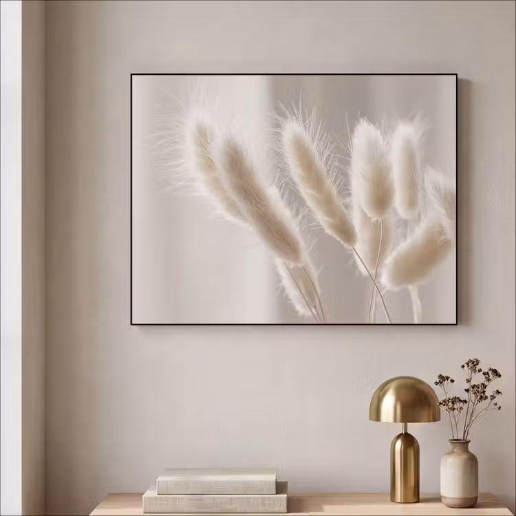 Pampasgras - Pluim - Wit Textielframe zwart klein -sfeer2