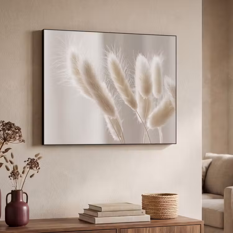 Pampasgras - Pluim - Wit Textielframe zwart klein -sfeer3