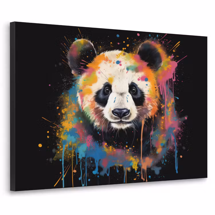 Panda - Graffiti - Dieren - Zwart - Kleuren Textielframe zwart klein -3d