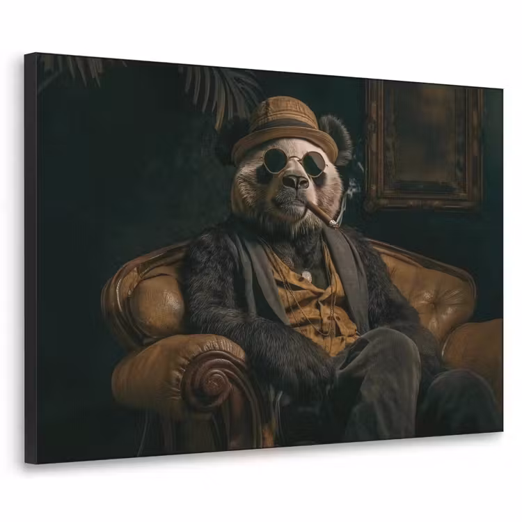 Panda - Hoed - Bril - Pak Textielframe zwart klein -3d
