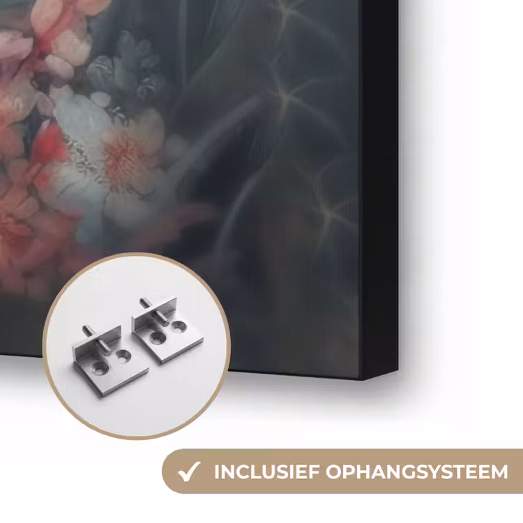 Panda - Wilde dieren - Bloemen - Natuur Textielframe zwart klein -USP_ophangsysteemNL