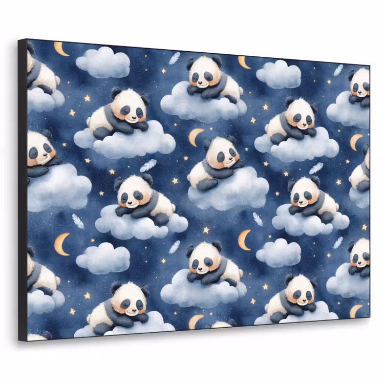 Panda's - Slapen - Blauw Textielframe zwart klein 947 -3d