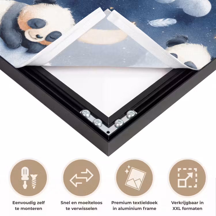 Panda's - Slapen - Blauw Textielframe zwart klein 947 -USP_closeupNL