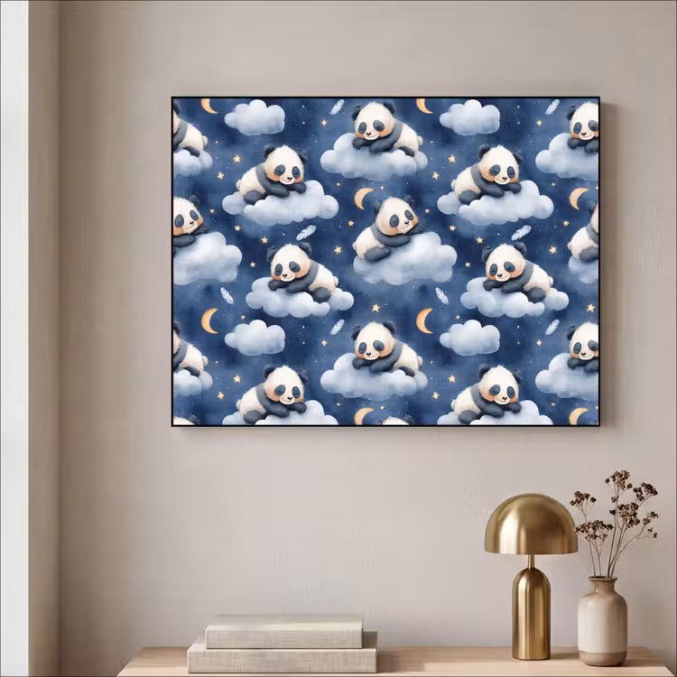 Panda's - Slapen - Blauw Textielframe zwart klein 947 -sfeer2