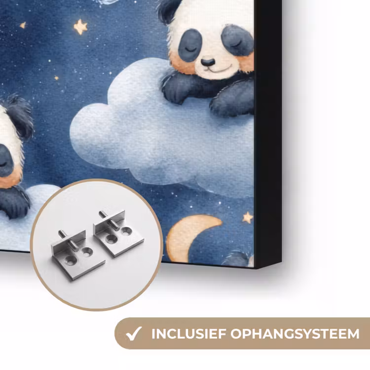 Panda's - Slapen - Blauw Textielframe zwart klein 947 -USP_ophangsysteemNL