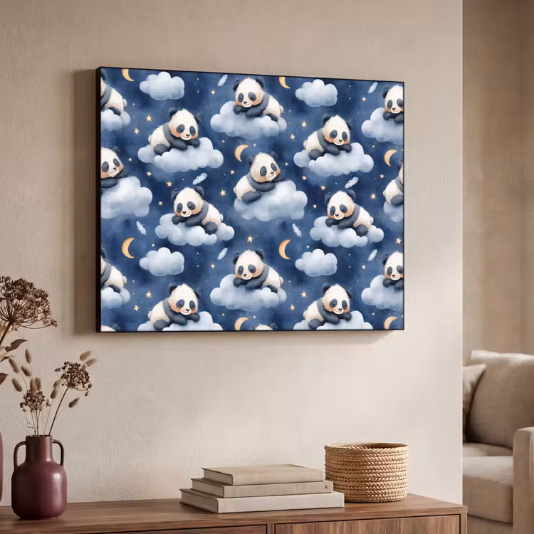 Panda's - Slapen - Blauw Textielframe zwart klein 947 -sfeer3