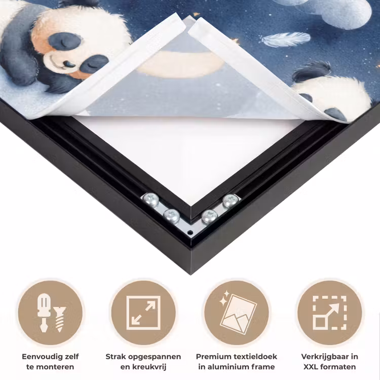 Panda's - Slapen - Blauw Textielframe zwart klein 947 -USP_feed_closeupNL