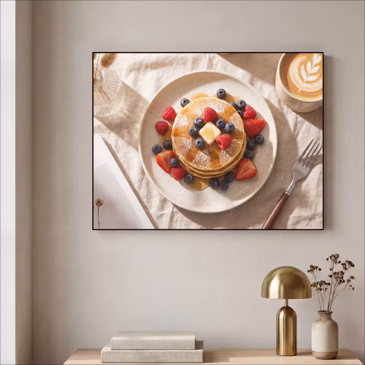 Pannenkoeken - Bessen - Ontbijt - Modern - Beige Textielframe zwart klein -sfeer2