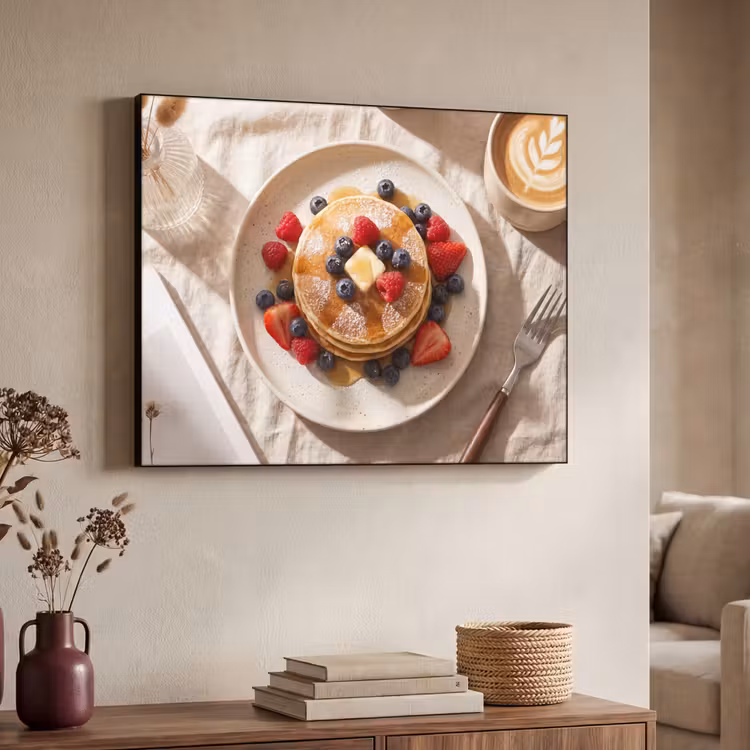 Pannenkoeken - Bessen - Ontbijt - Modern - Beige Textielframe zwart klein -sfeer3
