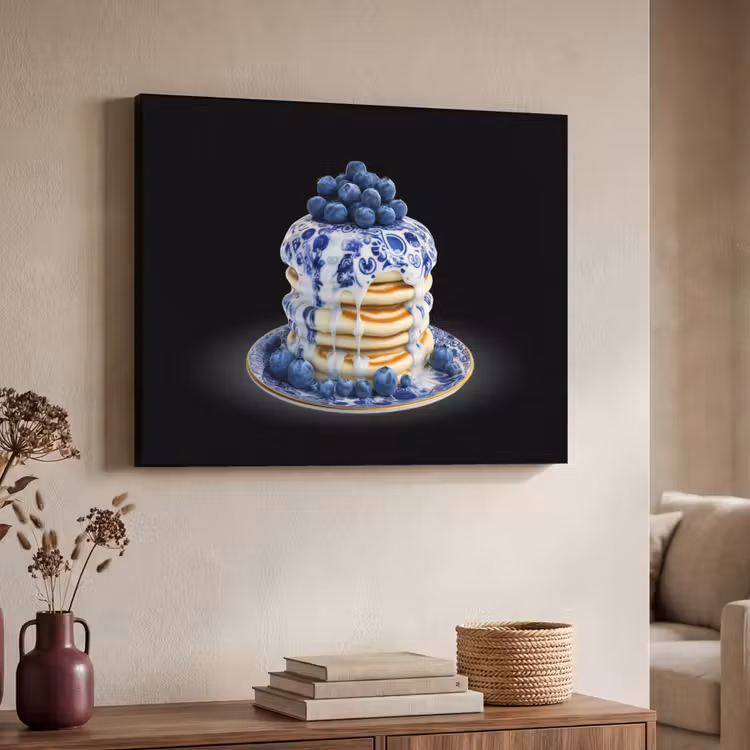 Pannenkoeken - Blauwe Bessen - Bord Textielframe - compleet frame klein -sfeer3