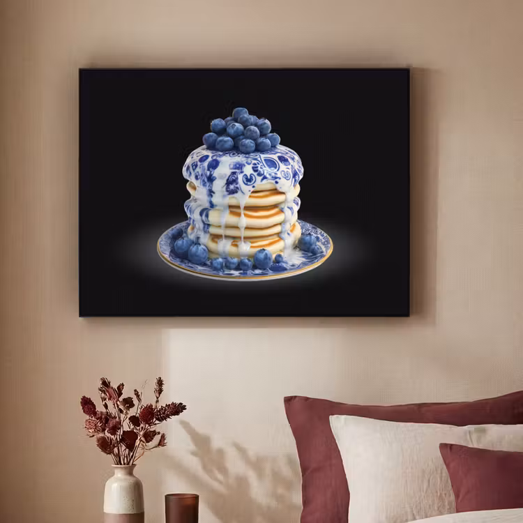 Pannenkoeken - Blauwe Bessen - Bord Textielframe - compleet frame klein -sfeer1