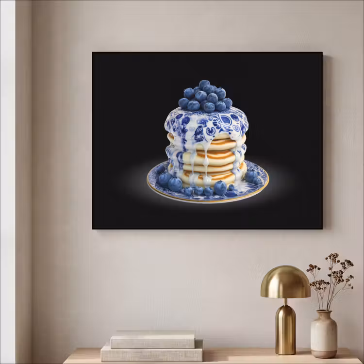 Pannenkoeken - Blauwe Bessen - Bord Textielframe zwart klein -sfeer2