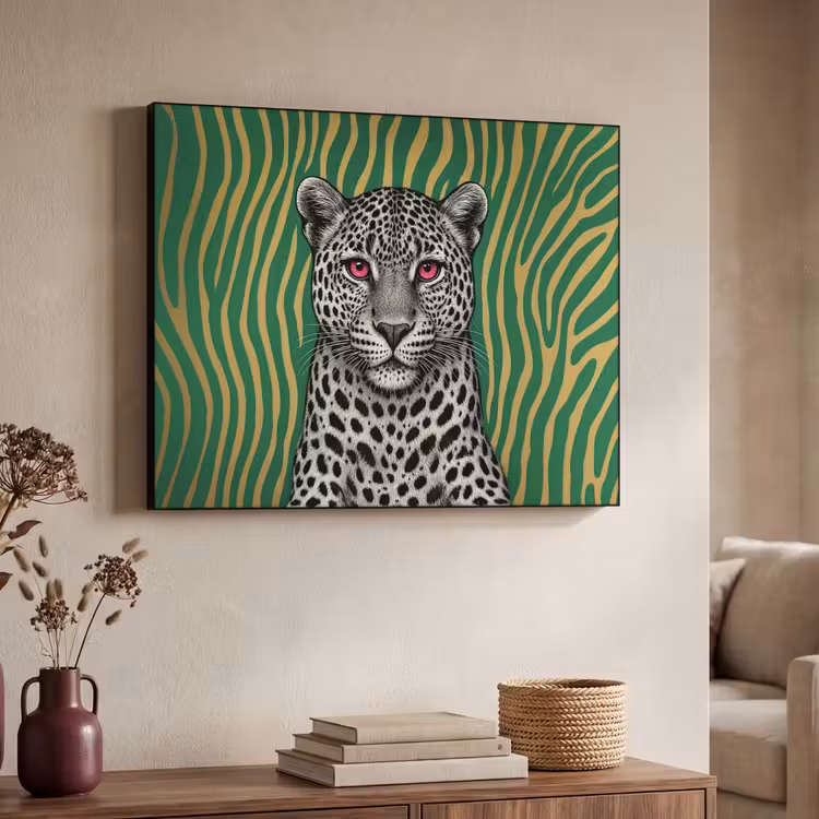Panter - Zebrapatroon - Groen Textielframe zwart klein -sfeer3