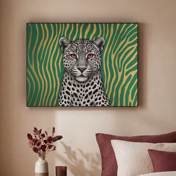 Panter - Zebrapatroon - Groen Textielframe - compleet frame klein -sfeer1