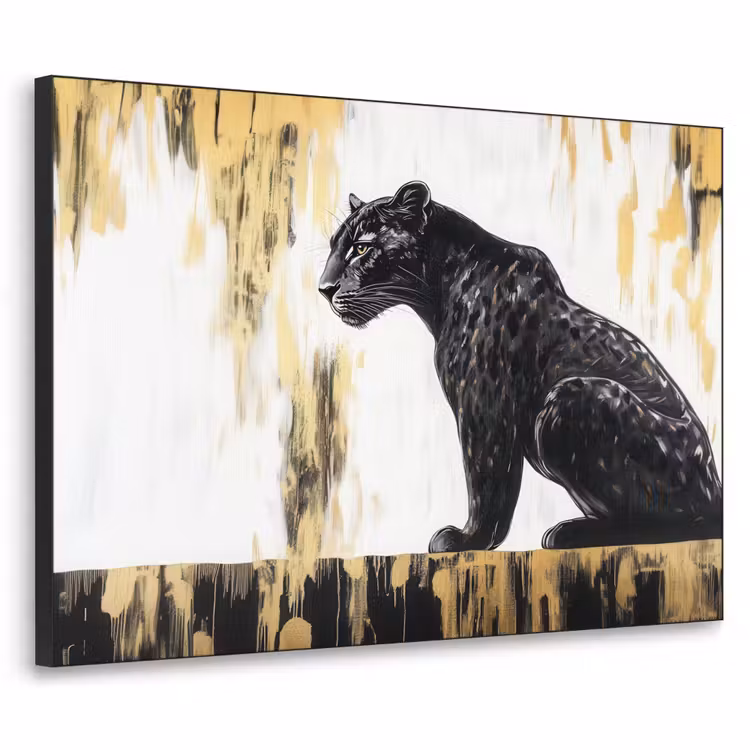 Panter - Zwart - Abstract - Goud Textielframe - compleet frame klein -3d