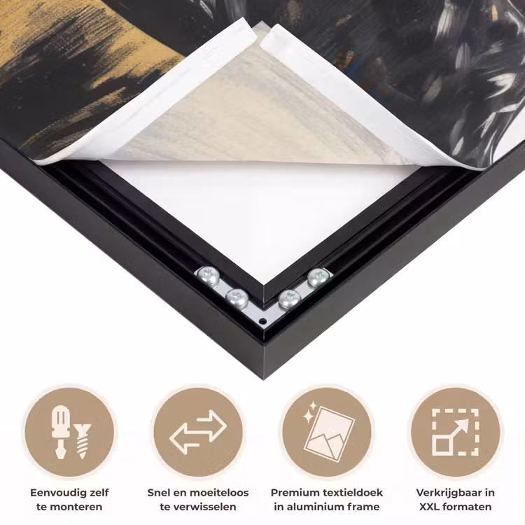 Panter - Zwart - Abstract - Goud Textielframe zwart klein -USP_closeupNL