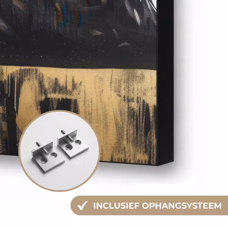 Panter - Zwart - Abstract - Goud Textielframe zwart klein -USP_ophangsysteemNL