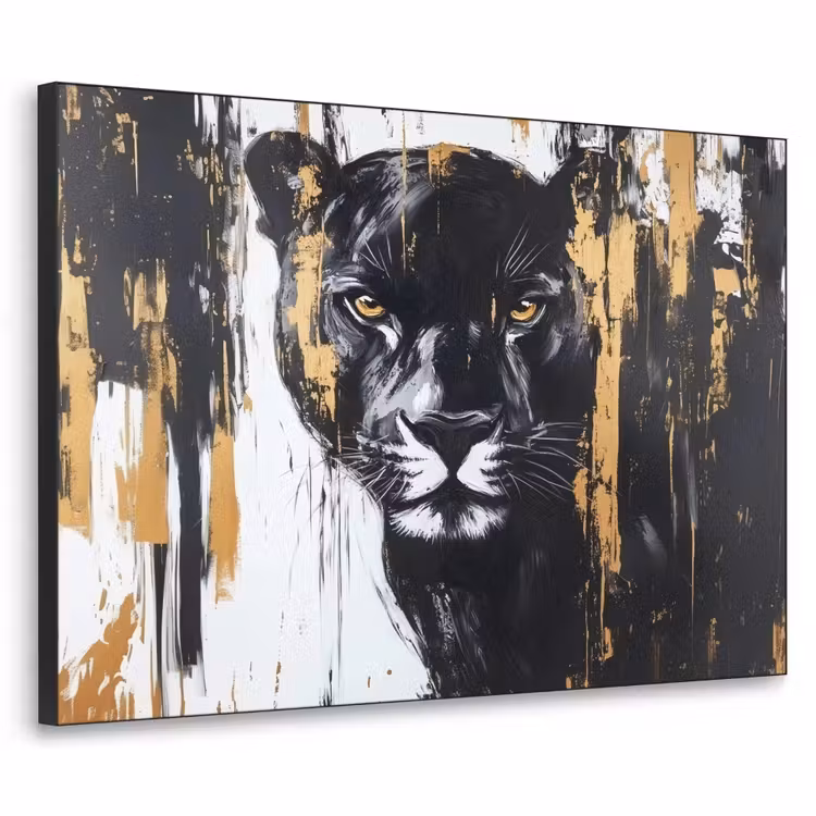 Panter - Zwart - Abstract - Verfstreken Textielframe - compleet frame klein -3d