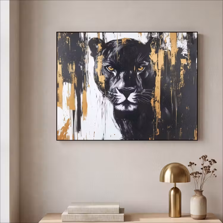 Panter - Zwart - Abstract - Verfstreken Textielframe zwart klein -sfeer2