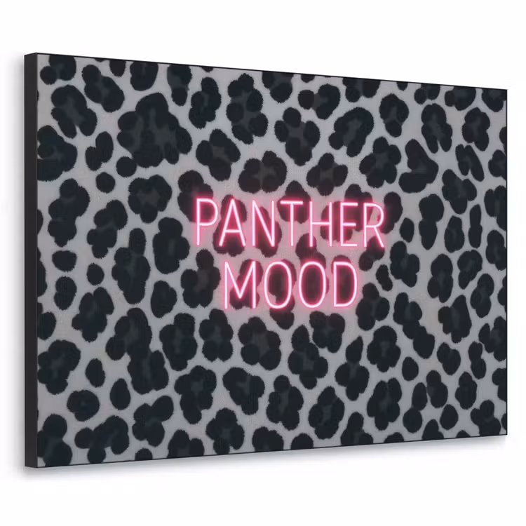 Panterprint - Zwart - Neonletters - Roze Textielframe - compleet frame klein -3d