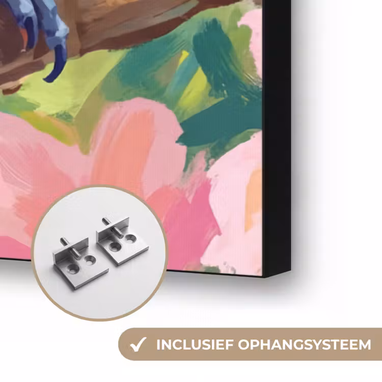 Papagaai - Hibiscusbloemen - Kleurrijk Textielframe zwart klein -USP_ophangsysteemNL