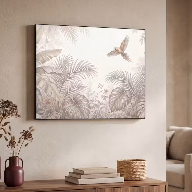 Papagaai - Jungle - Tropisch Textielframe zwart klein -sfeer3