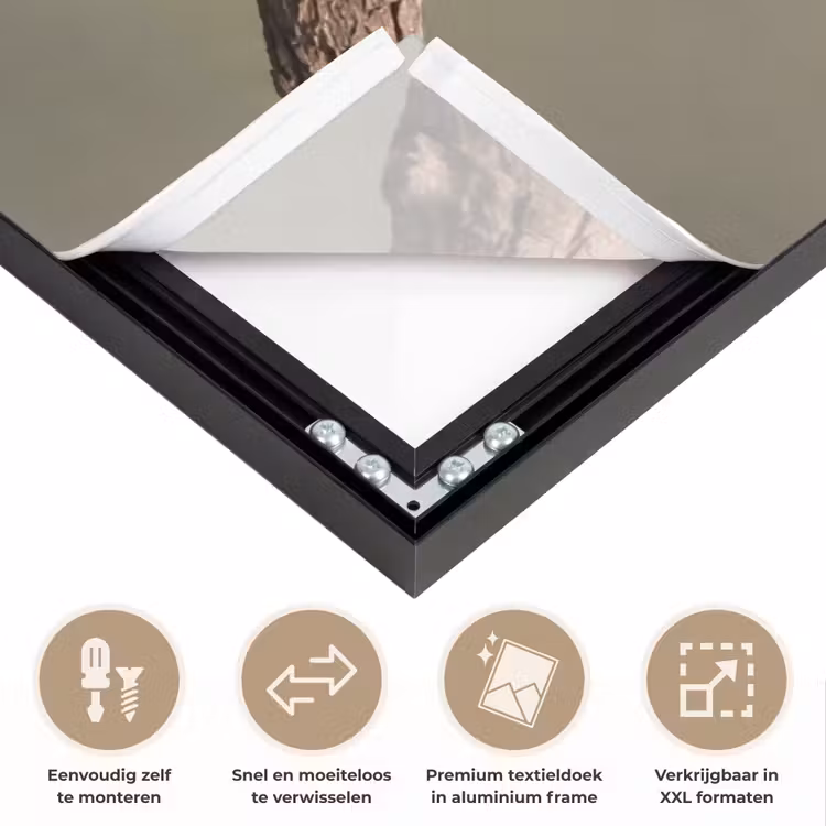 Papagaai - Tak - Natuur - Kleurrijk Textielframe zwart klein -USP_closeupNL