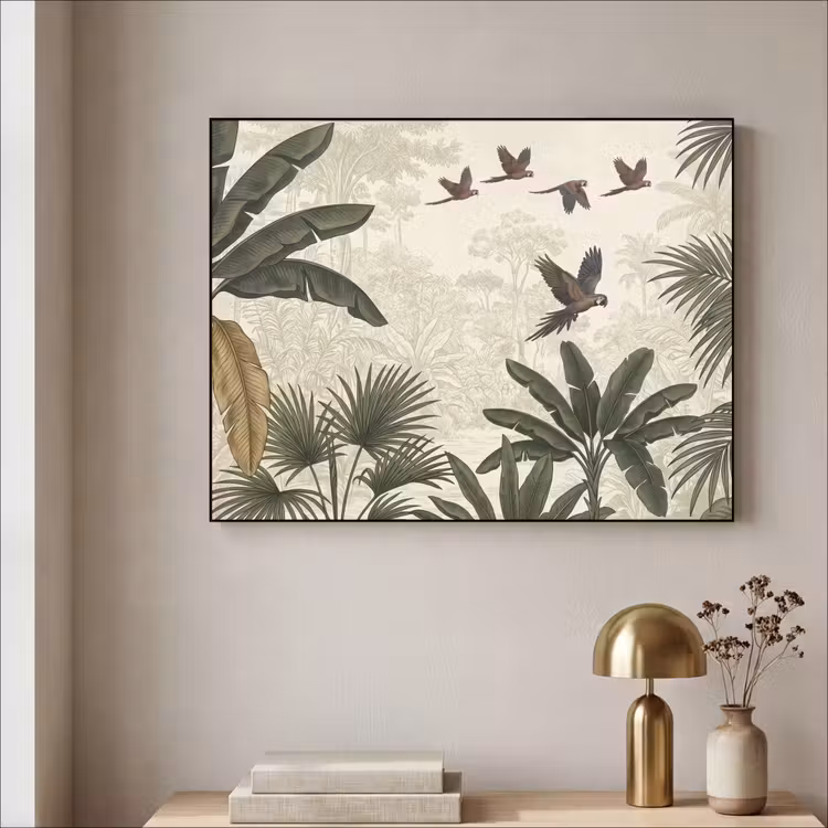 Papagaaien - Jungle - Tropisch - Green Textielframe zwart klein -sfeer2
