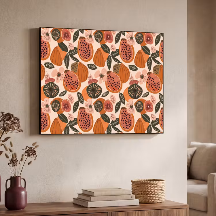Papaja - Bloesem - Oranje Textielframe zwart klein 947 -sfeer3