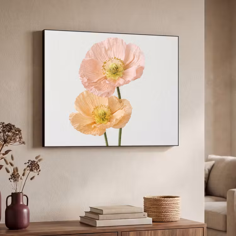 Papavers - Botanisch - Roze Textielframe zwart klein -sfeer3