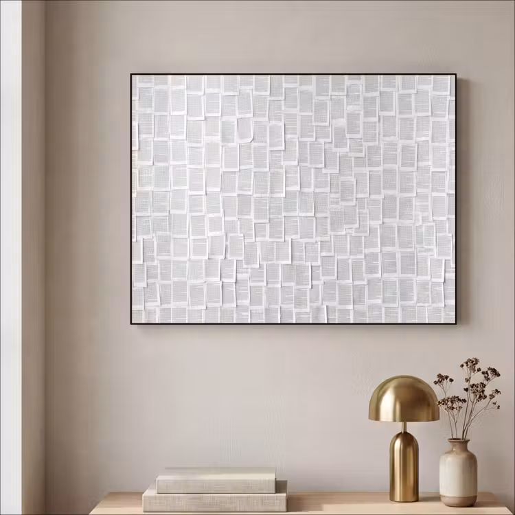 Papier - Overlappend - Textuur - Modern - Wit Textielframe zwart klein -sfeer2
