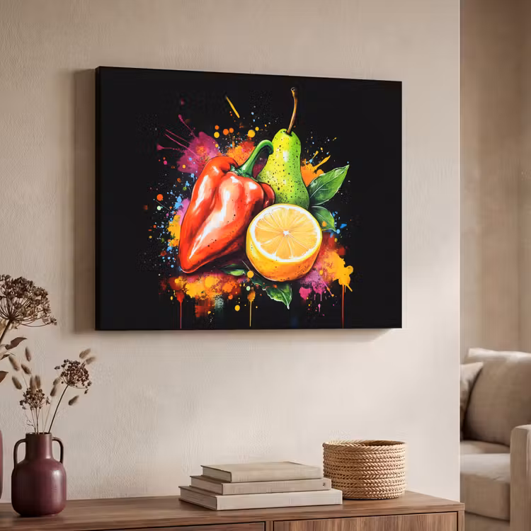 Paprika - Peer - Citroen - Graffiti - Verf - Abstract Textielframe - compleet frame klein -sfeer3