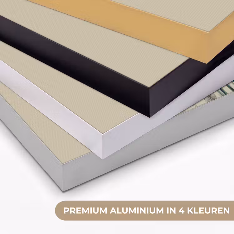 Paradijsvogelbloemen - Blauwgroene bladeren - Beige Textielframe zwart klein -USP_kleurenNL