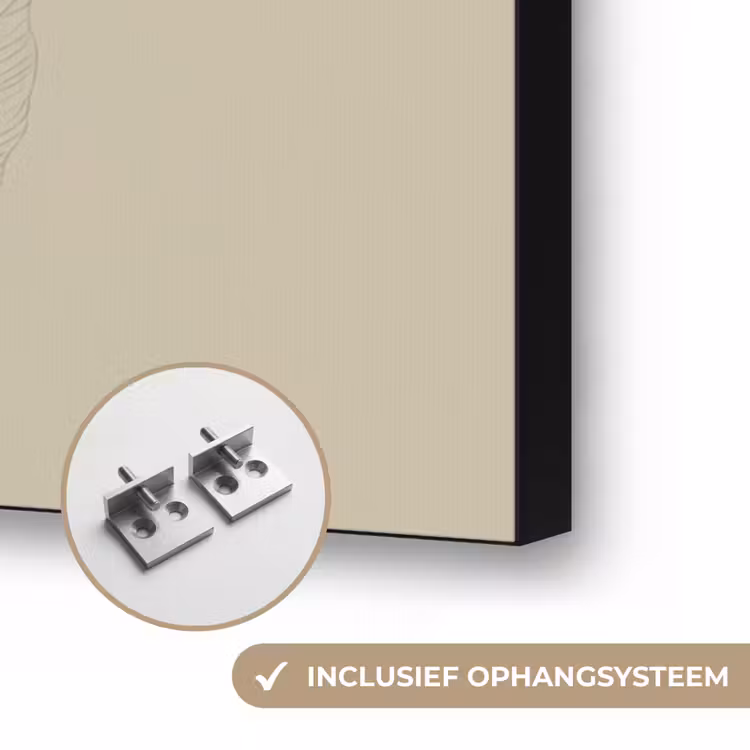 Paradijsvogelbloemen - Blauwgroene bladeren - Beige Textielframe zwart klein -USP_ophangsysteemNL