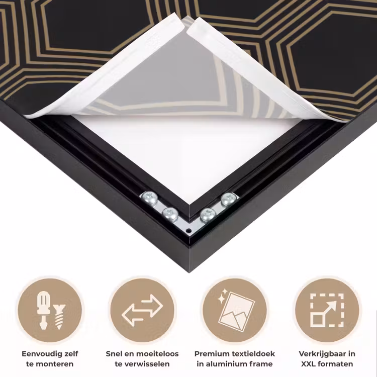 Parallel - Goud - Zwart - Bijenraatmotief Textielframe zwart klein 947 -USP_closeupNL