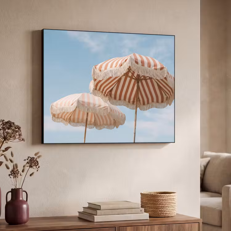 Parasol - Lucht - Rood Textielframe zwart klein -sfeer3