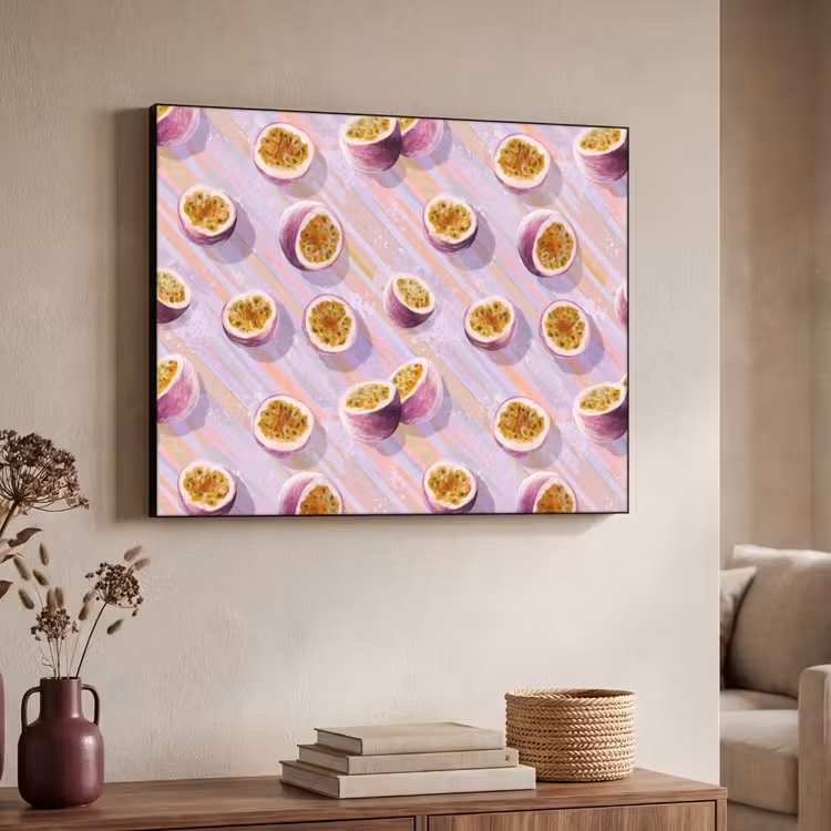 Passievrucht - Tropisch - Paars Textielframe zwart klein 947 -sfeer3