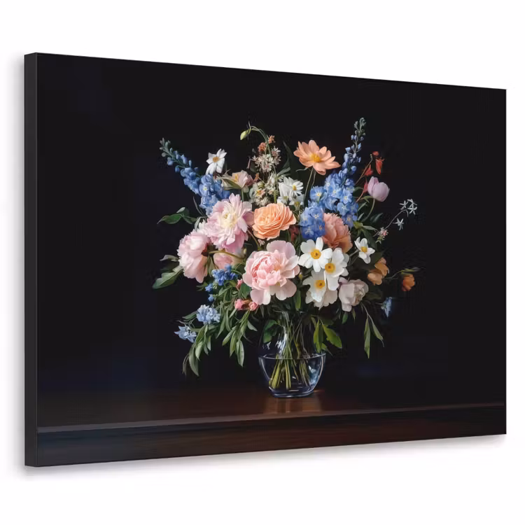 Pastel - Bloemen - Glazen - Vaas Textielframe - compleet frame klein -3d