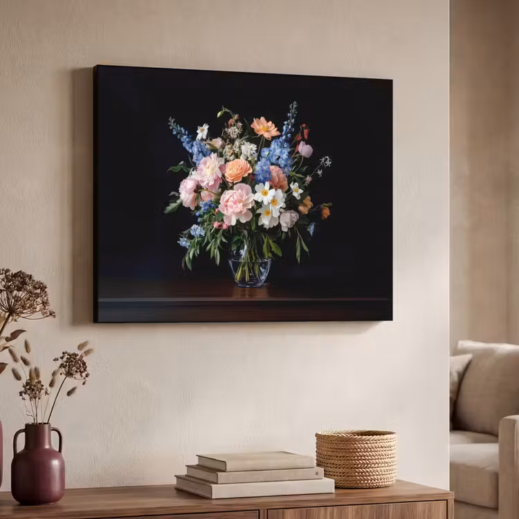 Pastel - Bloemen - Glazen - Vaas Textielframe zwart klein -sfeer3