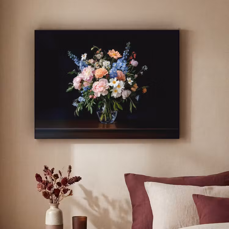 Pastel - Bloemen - Glazen - Vaas Textielframe - compleet frame klein -sfeer1