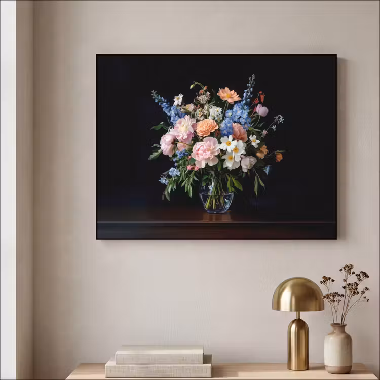 Pastel - Bloemen - Glazen - Vaas Textielframe zwart klein -sfeer2