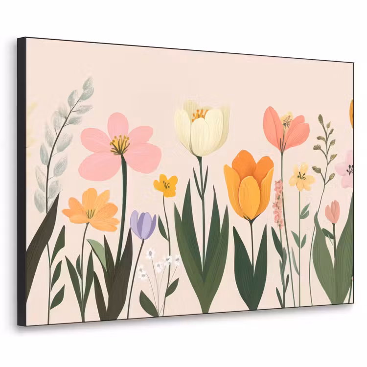 Pasteltinten - Bloemen - Illustratie Textielframe zwart klein -3d