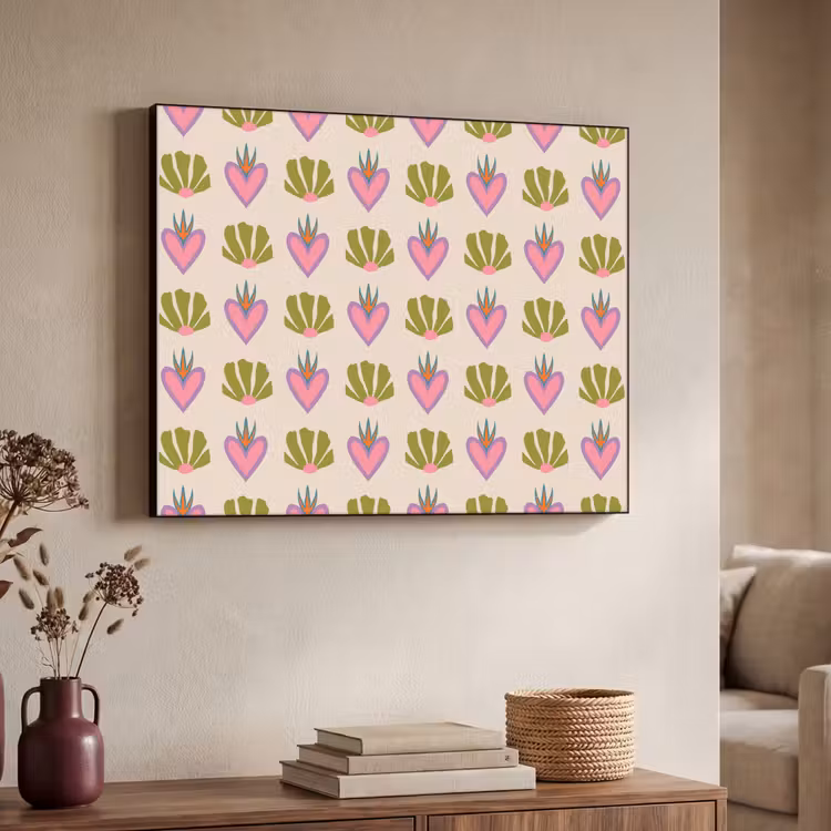 Patroon - Beige - Hartjes - Bloemen Textielframe - compleet frame klein 947 -sfeer3