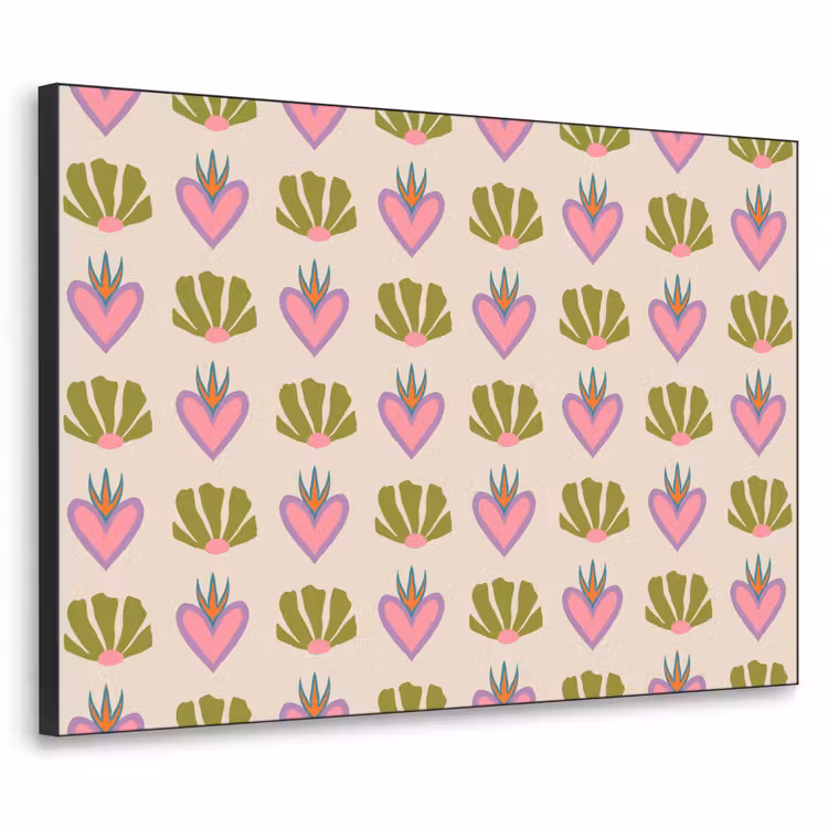 Patroon - Beige - Hartjes - Bloemen Textielframe zwart klein 947 -3d