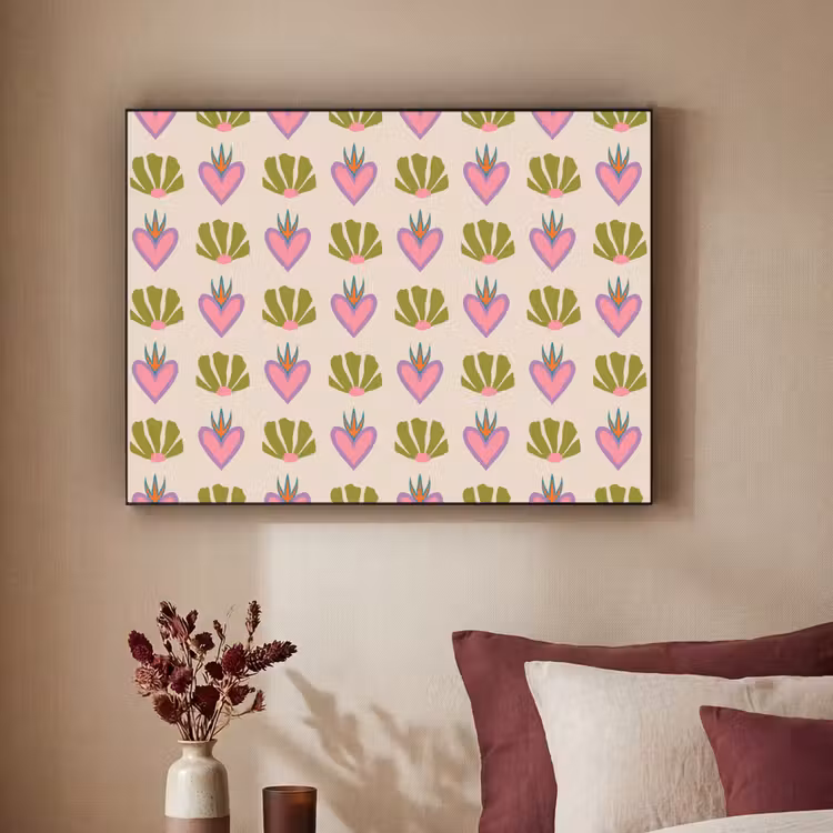Patroon - Beige - Hartjes - Bloemen Textielframe zwart klein 947 -sfeer1