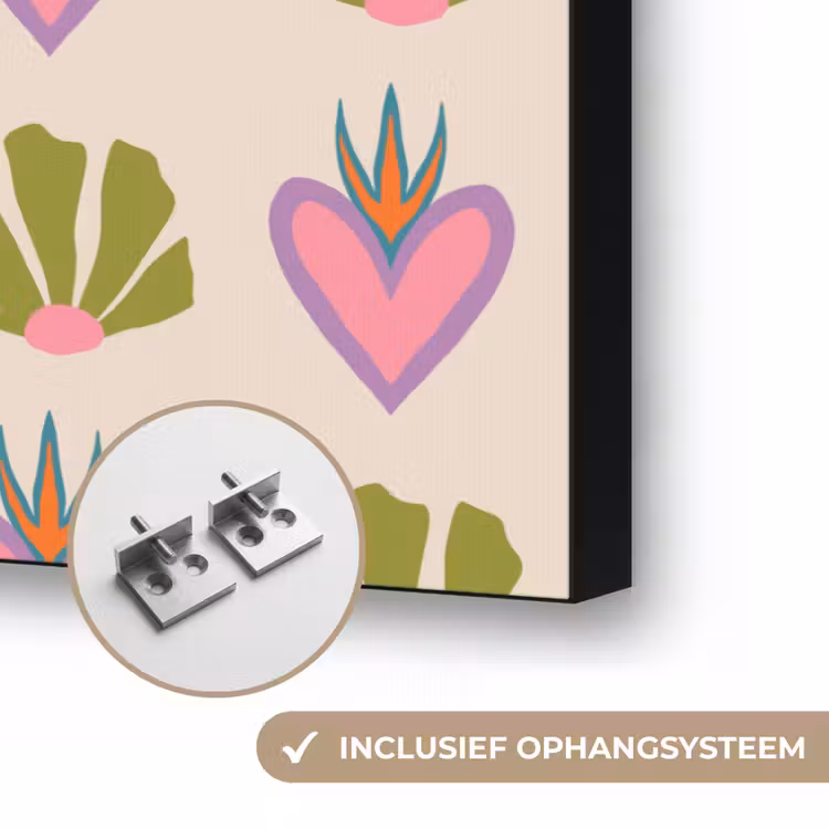 Patroon - Beige - Hartjes - Bloemen Textielframe zwart klein 947 -USP_ophangsysteemNL