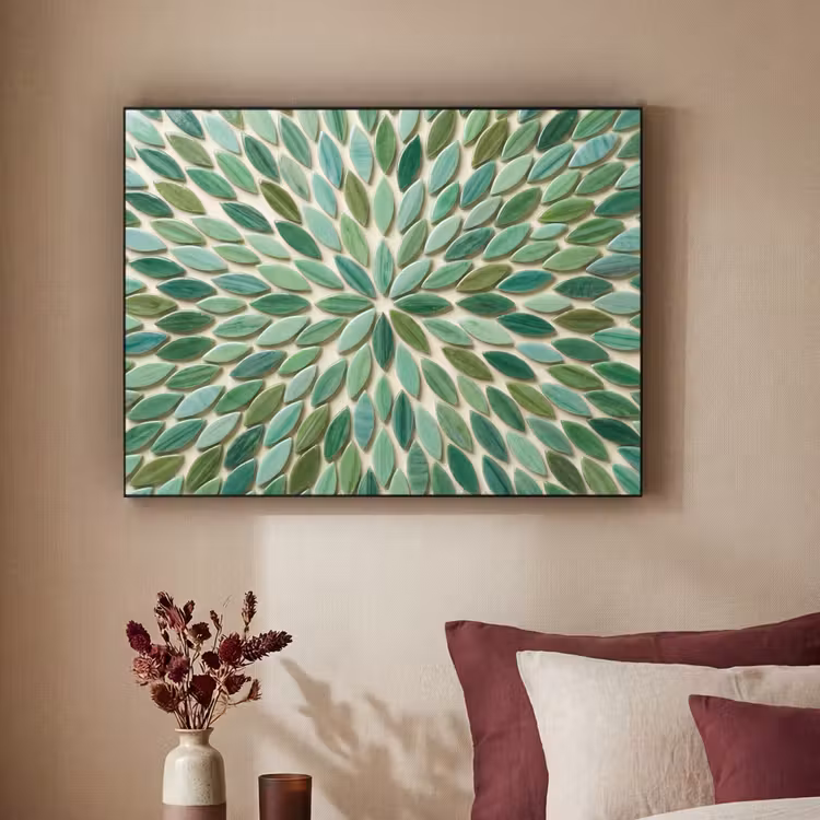 Patroon - Blad - Groen - Abstract Textielframe zwart klein -sfeer1