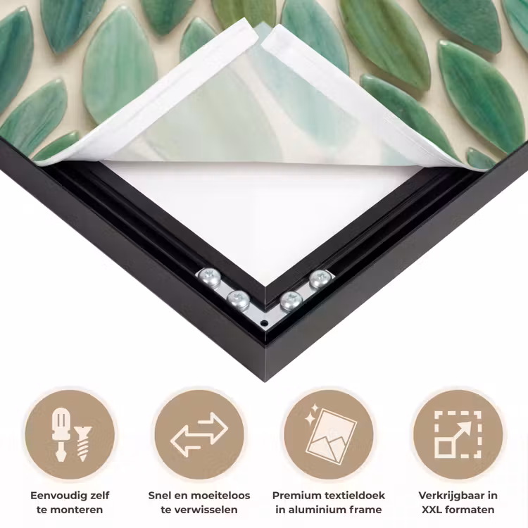 Patroon - Blad - Groen - Abstract Textielframe zwart klein -USP_closeupNL